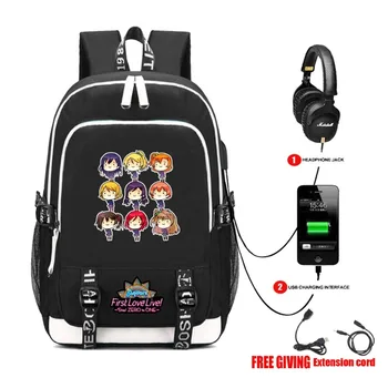 USB-Opladning Stik til Hovedtelefoner Teenagere skoletasker Laptop Backpack Dobbelt Skulder Tasker, rejsetasker animationsfilm lovelive Casual Rygsæk