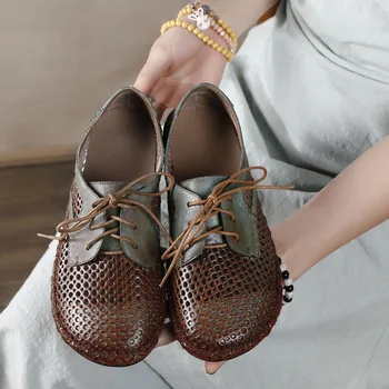 VALLU Foråret og sommeren 2020 nye lace-up læder kvinder er bløde bund hamp reb, vævede flade sko