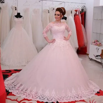 Vestido De Novia Vintage Nye Ankomst Brudekjole Plus Size 2020 Bolden Kjole med lange Ærmer Lace Stropløs Dubai Kvinder, Brude Kjoler