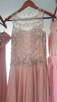 Vestidos de novia 2020 Pink Sexet Pink Chiffon Lange Aften Kjoler skræddersyet Krystal Perler Prom Party Kjoler Robe De Soriee