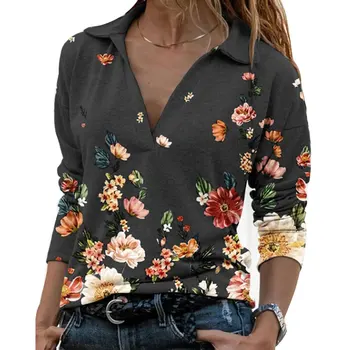 Vintage Top V-Hals Langærmet Trøje, Bluse, Skjorte, Pullover Vinter Streetwear Boho Plus Size Afslappet Varm Pullover Shirt