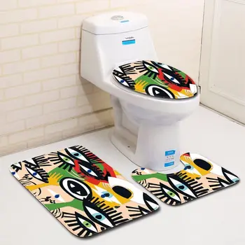 Zeegle 3pcs/sæt 3D Mønster bademåtte Badeværelse Anti-slip Mat Sæt Flannel Absorberende Toilet sædebetræk Tæppe Badeværelse Toilet Mat